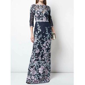 Marchesa Notte Floral Embroidered Guipure Maxi Dress